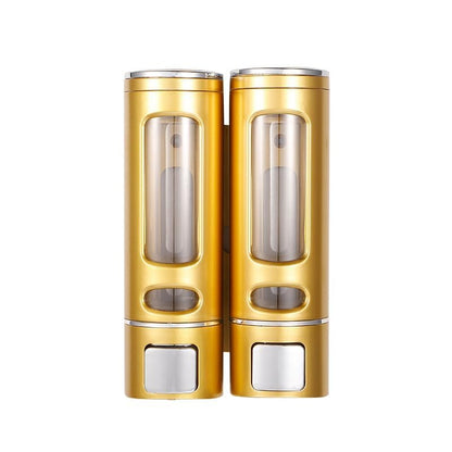 Liquid Soap Dispenser Wall Mount, 2 Chamber Bathroom Shower Pump Dispenser,Press Manually Lotion Soap Dispenser Use for Shampoo, Soap, Conditioner, Shower Gel, for Bathroom Kitchen Hotel (Gold) - size: 2 Chamber
