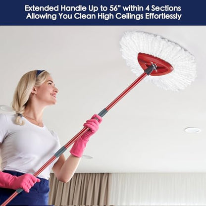 Spin Mop Handle Replacement Compatible with O Cedar Spin Mop and Bucket, 4-Section 29" to 56" Rotatable Mop Replace Handle, Mop Stick for Floor Cleaning (Mop Head & Base not Include) - size: 1pcs Spin Mop Handle