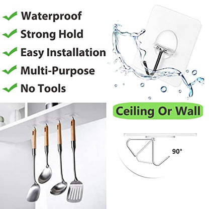 JINSHUNFA Adhesive Wall Hooks 13LB Heavy Duty No Drill Transparent Waterproof Hooks for Bathroom Kitchen Towel Coat 12 Pack - size: 12 Medium hooks