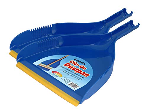 Superio Clip-On Dustpan - Heavy Duty Plastic, Easy Grip Clip-On Dust Pan with Rubber Edge, Detailed Sweeping Debris, Fits Standard Brooms Home & Commercial Dusting & Cleaning Tool, Blue, 2-Pack - color: Blue, size: 2-pack