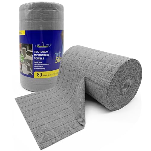 Greenfound Microfiber Cleaning Cloth Roll, 80 Pack Tear Away Towels, Reusable Washable Lint Free Scratch Free Absorbent Cleaning Rags for Kitchen Home Car Window Glass, 11.5 x 11.5 Inch Check Grey - color: Check Grey
