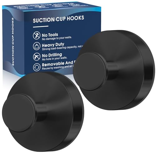 MOTAIPEAK Suction Cup Hooks for Shower,Removable Shower Towel Suction Hooks for Bathroom Wall,Kitchen,Glass,Mirror,Tile to Hang Robes,Loofah-Black(2-Pack) - color: Black, size: 2 Pack