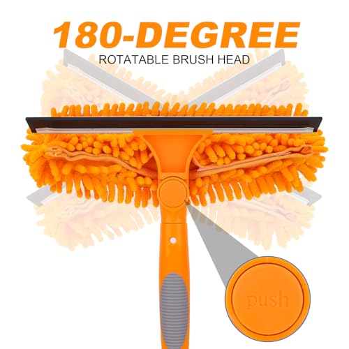 Window Squeegee Cleaner Tool with Extension Pole: 2-in-1 Window Cleaning Kit - 86.6 Inch Telescopic Long Window Cleaning Tool for High Windows Glass with 2 Microfiber Cloth & Squeegee Blade - color: Orange