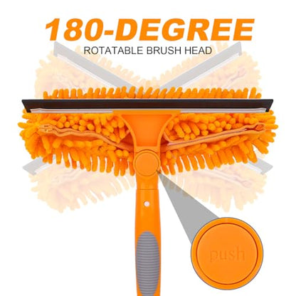 Window Squeegee Cleaner Tool with Extension Pole: 2-in-1 Window Cleaning Kit - 86.6 Inch Telescopic Long Window Cleaning Tool for High Windows Glass with 2 Microfiber Cloth & Squeegee Blade - color: Orange