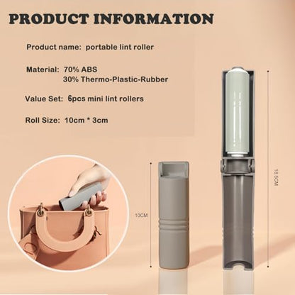 Mini Reusable Lint Roller for Travel, 6 Pack Washable Foldable Lint Remover with Sticky Gel, Portable, Compact and Easy to Clean for Clothes and Luggage Use - color: 6 Pack, Grey
