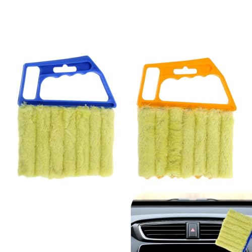 2PCS Blind Cleaner Duster Tool, Microfiber Washable Handheld Mini Duster Brush, 7-Finger Dusting Cleaner Tool for Air Conditioner Vents, Wood Blinds (Orange & Blue)