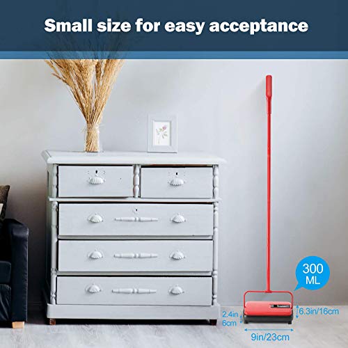 Eyliden Carpet Sweeper, Mini Size Lightweight Hand Push - No Noise, Non-Electric, Easy Manual Sweeping Only for Carpet Cleaning (Red) - color: Red