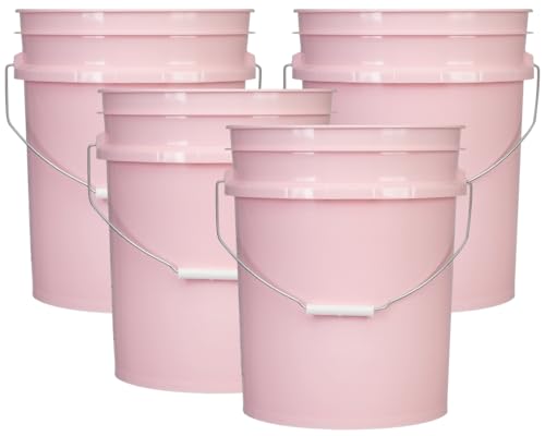 House Naturals 5 Gallon Premium HPDE Plastic Bucket - Made in USA Food Grade Storage Container, BPA Free All Purpose Pail (4, Pink) - color: Pink