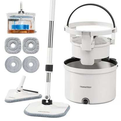 HoMettler Mop and Bucket Set, Dual-Tank Clean/Dirty Water Separation, with Triangular Head & 4 Microfiber Pads for Deep-Cleaning Floors, Versatile Mops for Walls - size: Spin Mop with 4 Pads