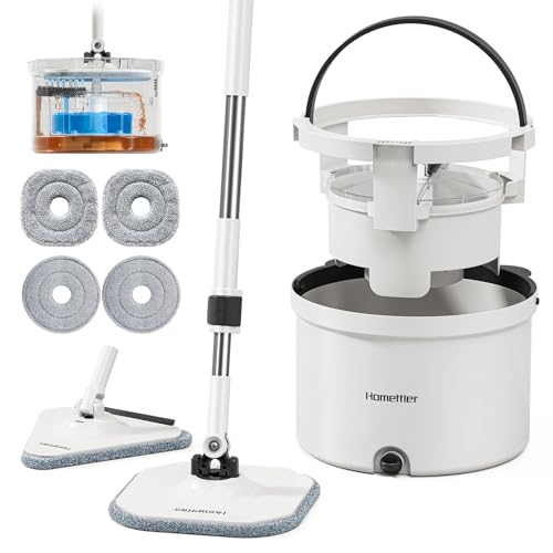 HoMettler Mop and Bucket Set, Dual-Tank Clean/Dirty Water Separation, with Triangular Head & 4 Microfiber Pads for Deep-Cleaning Floors, Versatile Mops for Walls - size: Spin Mop with 4 Pads