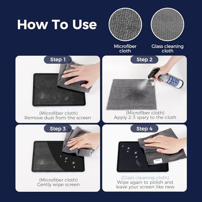 WELKIN Screen Cleaner Spray Kit (550ml + 60ml) - Cleaning Mist for TV, Laptop, Computer, Phone Touchscreen - 2 Sprayers，1 Microfiber Cloth & 1 Glass Wipe Included - size: Mist Kit