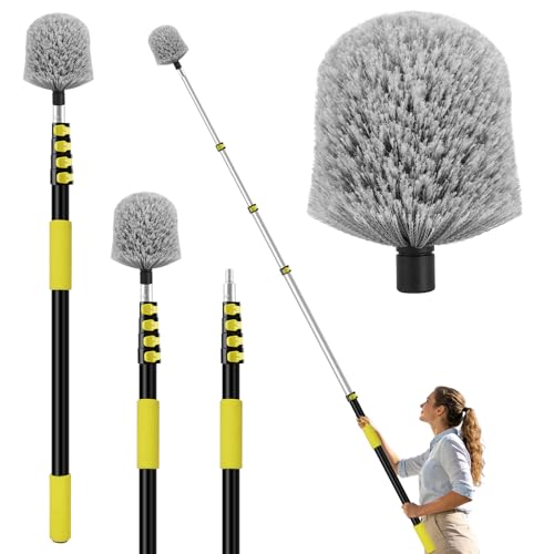 20FT High Reach Cobweb Duster with Extension Pole, Spider Web Brush for Cleaning with 3-12FT Telescopic Pole, 8" Larger Extendable Duster for High Indoor & Outdoor Webs - size: 12FT