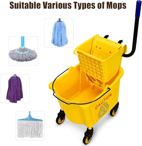Mop Bucket, Commercial Bucket for Mopping on Wheels with Potable Handle, Mop Bucket with Wringer for Home, Household, Office, Bathroom, Yellow (25 Quarts) - size: 25 Quarts