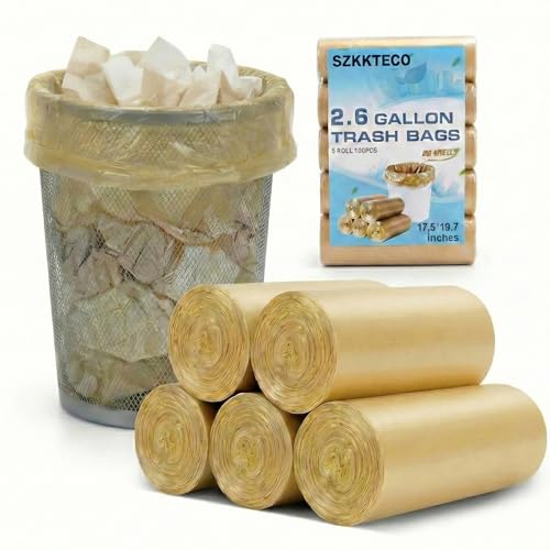 Small Trash Bags 2.6 Gallon, Fits 3 Gallon Cans - Gold Garbage Bags for Bathroom, Office, Bedroom - Strong Waste Basket Liners & Mini Bin Bags (100 Count, 5 Rolls) - color: Golden