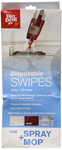 Dirt Devil Spray Mop Disposable Swipe Pads, Pack of 12, White, For Sealed Hard Floors like Laminate, Tile, Hardwoods and More, Mopping Pad Replacement for Use with Dirt Devil Spray Mop