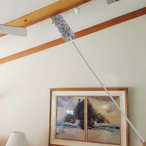 UIMO Microfiber Ceiling Fan Cleaner with 30–100" Telescopic Pole – Extendable Duster for High Ceilings and Fans, Bendable Washable Head, Reusable Cleaning Tool for Furniture, Cars, Keyboard - color: White