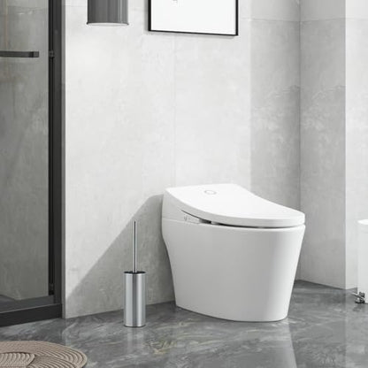 304 Stainless Steel Toilet Brush and Brush Holder Set, Circular Floor Toilet Brush Holder, Long Handle, Bathroom Heavy-Duty Cleaner, High-End Cylinder Wall, 2 Brush Head (Brushed) YIGUANXIN - color: H-brushed
