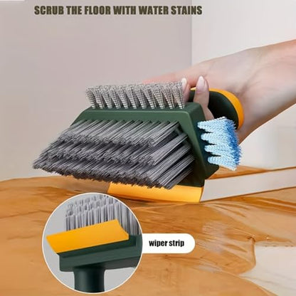Cleaning Brushes 4-in-1 Floor Scrub Brush with Squeegee V-Shape Gap Scrub Bristles,for Tile, Shower,Grout,Kitchen and Floor (Grey) - color: Gray