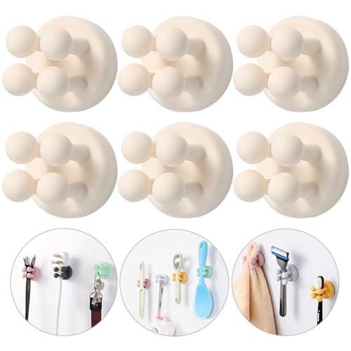 iBetterLife Toothbrush Holders Wall Mounted - 6Pcs Silicone Razor Holder for Shower Self Adhesive Cute Utility Hook for Hanging Towel Key Plug Cable for Kitchen Bathroom Office Dorm Room Essentials - color: White