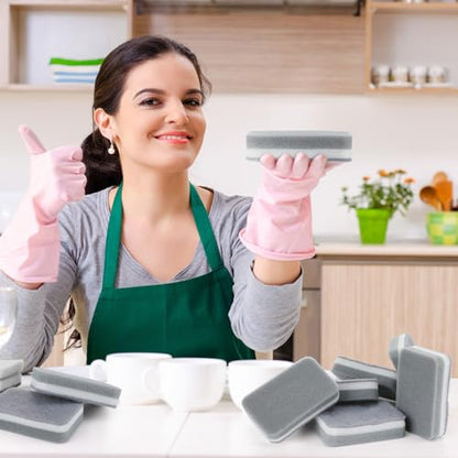 Tanlade 240 Pcs Individually Wrapped Sponge Dishwashing Sponge Bulk Non Scratch Scrub Sponges Kitchen Scouring Pad for Household Cleaning Rental Dishes Hotel Apartment Car (Gray,White) - color: Gray, White