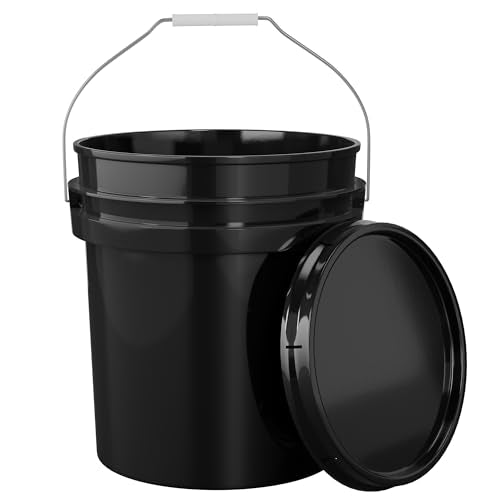 EconoHome 5-Gallon Black Bucket Pail Container with Lid | Metal Handles with Plastic Grip | Easy Stack and Store | Heavy-Duty, Approx 90 MIL, Extra Durable | Food Grade | BPA Free - 1 Pack - color: Black, size: 1 Pack