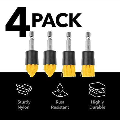 Impresa 4-Pack Drill Brush Attachment Set - Yellow, 5/8" Stiff Bristles - Efficient Cleaning, Quick-Change Shafts & Cordless Drill Fit - Versatile Tile Cleaning & Tile Grout