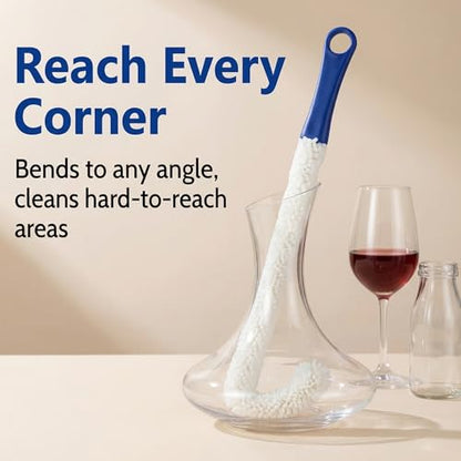 Bottle Cleaning Brush- Long Plastic Flexible Wand Foam Sponge Wine Bottle Glass Decanter Washing Clean Brush Scrubber Multifunction Free Bending Cup Brush Washing Brush Decanter
