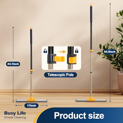 Yocada Rubber Floor Squeegee TPR Blade Scrubber Broom Telescopic Household Shower Squeegee for Garage Courtyard Concrete Shower Bathroom Floor Marble Tile Water Foam Pet Hair Removal Cleaning