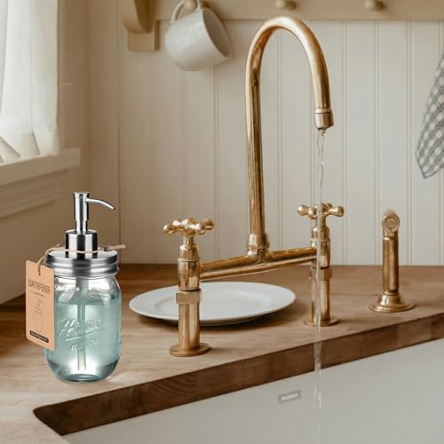 SheeChung 16 Oz Mason Jar Liquid Soap Dispenser, Glass Hand Soap Dispenser, Stainless Steel Pump Lid, Refillable Lotion Dispensers for Bathroom Countertop Kitchen (1, Brushed Nickel) - color: Brushed Nickel-1 Pack