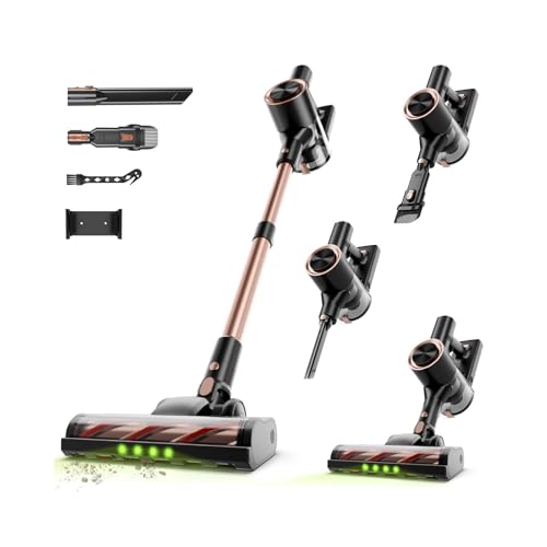 Cordless Stick Vacuum Cleaner - 40KPA Powerful Suction Vacuum with 45 Min Runtime, Detachable Battery, Anti-Tangle & 1.5L Dust Cup, 8 in 1 Vacuum Cleaner for Pet Hair, Carpet, HardFloor, Gold