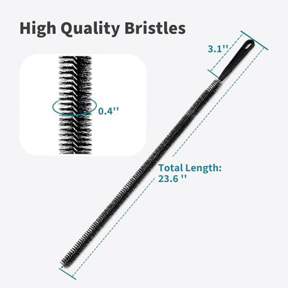 Drain Cleaning Brush 2 Pack, 23.6 Inch Long Pipe Cleaner Brush, Flexible Drain Clog Remover Tool with Nylon Bristles, Sink Drain Cleaner for Hair Clogs, Kitchen Sink, Bathroom Tub, Shower Drain