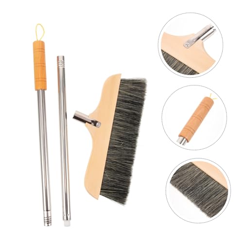 Wood Bristle Broom Heavy Duty Household Sweeper Long Handle Soft Bristle for Tile Surface Cleaning - color: Black