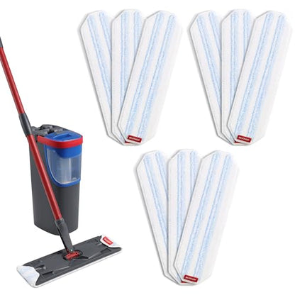 Mop Head Replacement Pads for O Cedar H2pro Flat Mop System, 9 PCS Reusable & Washable Microfiber Replacements Pads for Various Floors, Blue and White Stripes - size: 9 PCS - 15.95” x 4.33”