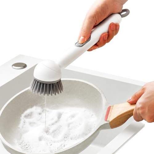 360° Rotating Dish Brush with Soap Dispenser, Kitchen Scrubber for Pots, Pans and Sink Cleaning
