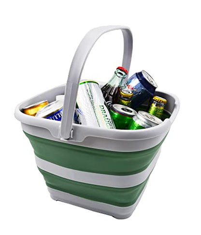 SAMMART 10L (2.6 Gallon) Collapsible Rectangular Handy Basket/Bucket (Grey/Dark Sea Green, 1) - color: Grey/Dark Sea Green