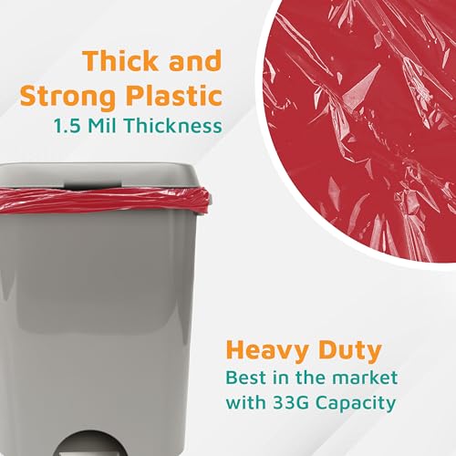 PlasticMill Heavy Duty Trash Bags - Red Garbage Bags - Plastic Waste Bags - Tall Trash Sacs, Trash Can Liners - 33-Gallon Large Kitchen Trash Bags, 1.5 Mil, 33"x39" (100-Count) - size: 1 Count (Pack of 100)