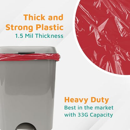 PlasticMill Heavy Duty Trash Bags - Red Garbage Bags - Plastic Waste Bags - Tall Trash Sacs, Trash Can Liners - 33-Gallon Large Kitchen Trash Bags, 1.5 Mil, 33"x39" (100-Count) - size: 1 Count (Pack of 100)
