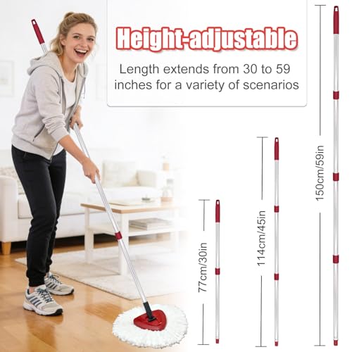 4-Section Spin Mop Handle Replacement, 30 to 58 inch Stainless Steel Handle Easy Install, Resistant to Deformation, American Threaded Joint, Compatible with O-Ceda Spin Mop Easy Wring Spin Mop Head