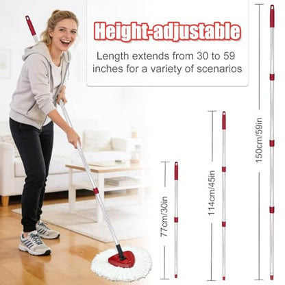 4-Section Spin Mop Handle Replacement, 30 to 58 inch Stainless Steel Handle Easy Install, Resistant to Deformation, American Threaded Joint, Compatible with O-Ceda Spin Mop Easy Wring Spin Mop Head