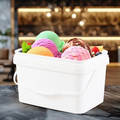 Readsky 3 Gallon Small Rectangular Plastic Food Bucket with Lid, 4 Packs Lidded Storage Buckets with Handle, White