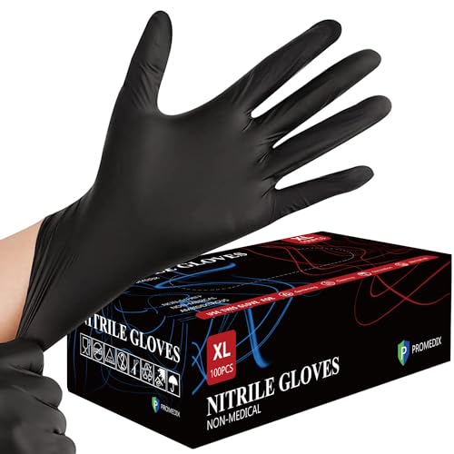PROMEDIX P Nitrile Disposable Gloves,4mil-100 Count,Gloves Disposable Latex Free,Powder Free for Cooking,Household,Food safe - size: X-Large, style: Black of 100