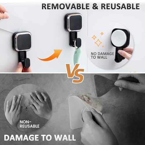 LEVERLOC 4 Pack Suction Cup Hooks for Inside Shower, Powerful Vacuum Suction Shower Holder for Towel, Loofah, Clothes, Damage Free Hanging Bathroom Wall Hooks, Easy to Install and Remove, Black - color: Black Hook, Square