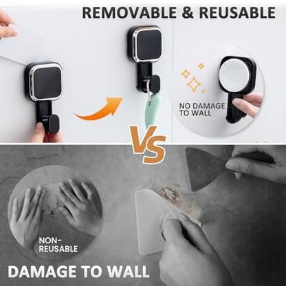LEVERLOC 4 Pack Suction Cup Hooks for Inside Shower, Powerful Vacuum Suction Shower Holder for Towel, Loofah, Clothes, Damage Free Hanging Bathroom Wall Hooks, Easy to Install and Remove, Black - color: Black Hook, Square