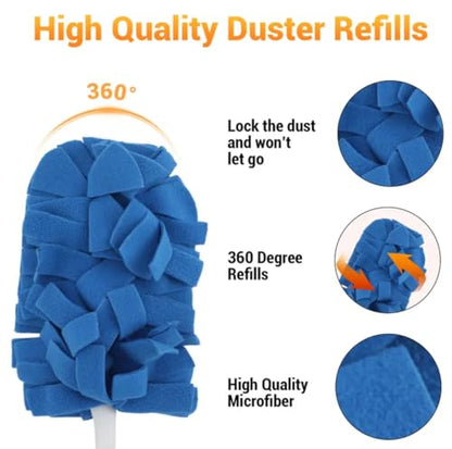 Reusable Duster Refill Compatible with Swiffer - 5 Pack 360° Electrostatic Duster Refills with Handle - Heavy Duty Dusters Refills for Dust, Hair, Furniture, Blinds & Ceiling Fans