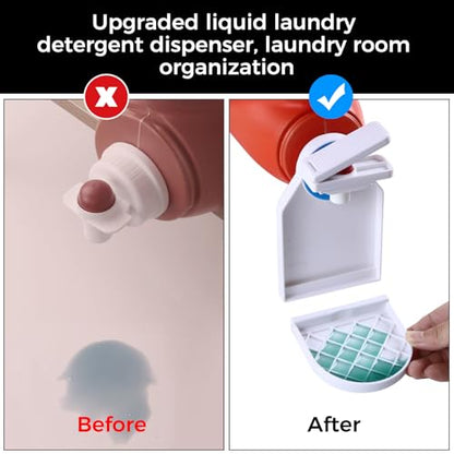 KMOUANTS 2 Pack Laundry Detergent Dispenser Cup Holder, Nozzle button upgrade，Easily No More runny or Messy Laundry Detergent, Laundry Cup Holder and drip Tray Room Organization and Storage