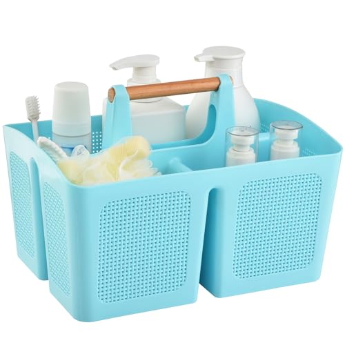 ALINK Portable Shower Caddy Basket with Compartments, Plastic Divided Cleaning Caddy Organizer Storage Tote with Handle for Bathroom, College, Dorm Room Essentials - Blue - color: Blue