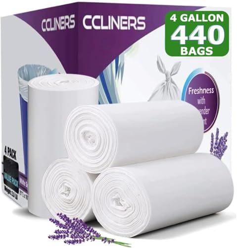 4 Gallon Trash Bag Lavender Scented (440 Count) Small Bathroom Garbage Bags Wastebasket Can Liners White Trash Bags for Home Kitchen Office Bins (440 Bags) - size: 1 Count (Pack of 440)