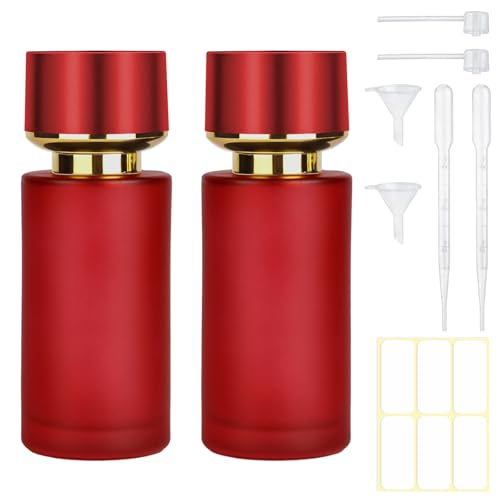 2pcs 50ml Glass Spray Bottle for Perfume,Refillable Travel Perfume Atomizer Bottles,Red Portable Cologne Atomizer Empty Bottle. (Red*2) - color: Red*2