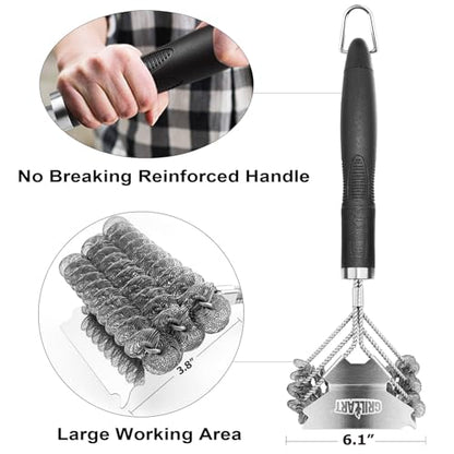 Grill Brush and Scraper Bristle Free – Safe BBQ Brush for Grill – 18'' Stainless Grill Grate Cleaner - Safe Grill Accessories for Porcelain/Weber Gas/Charcoal Grill – Gifts for Grill Wizard