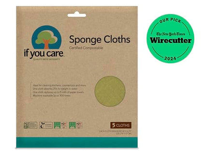 If You Care Sponge Cloths – 5 Count – 100% Natural Cleaning Rags for Kitchen, Bathroom, Home Countertop Surfaces – Absorbent, Reusable, Machine Washable, Compostable (Pack of 3) - size: 3 Pack